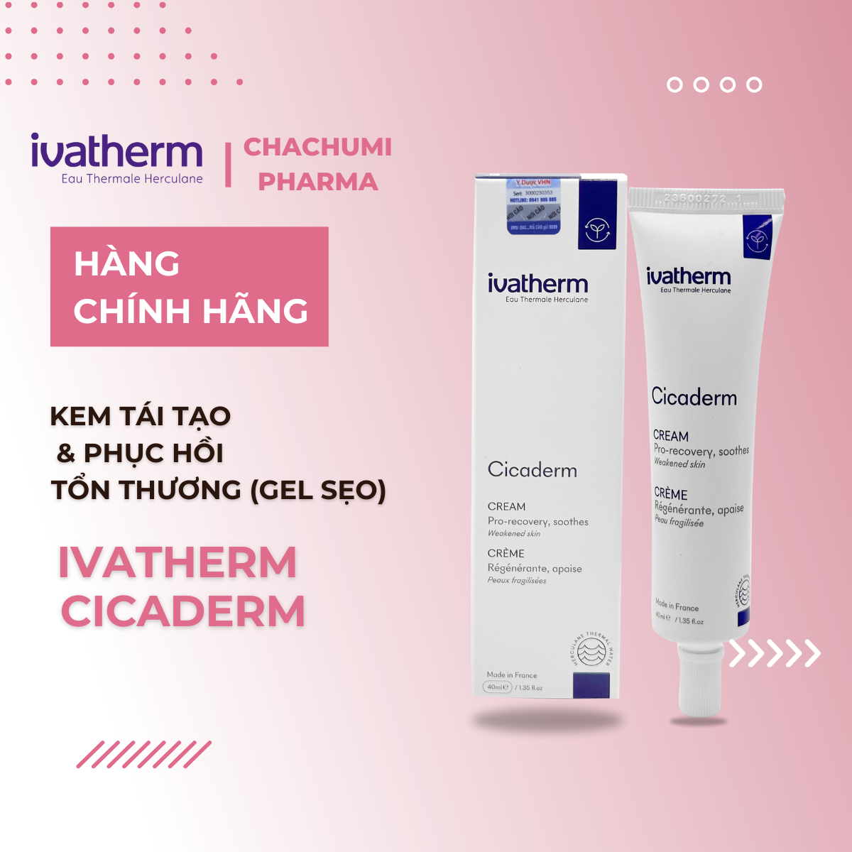 Ivatherm Cicaderm Kem Tái Tạo & Phục Hồi Tổn Thương 40ml (Gel Sẹo)