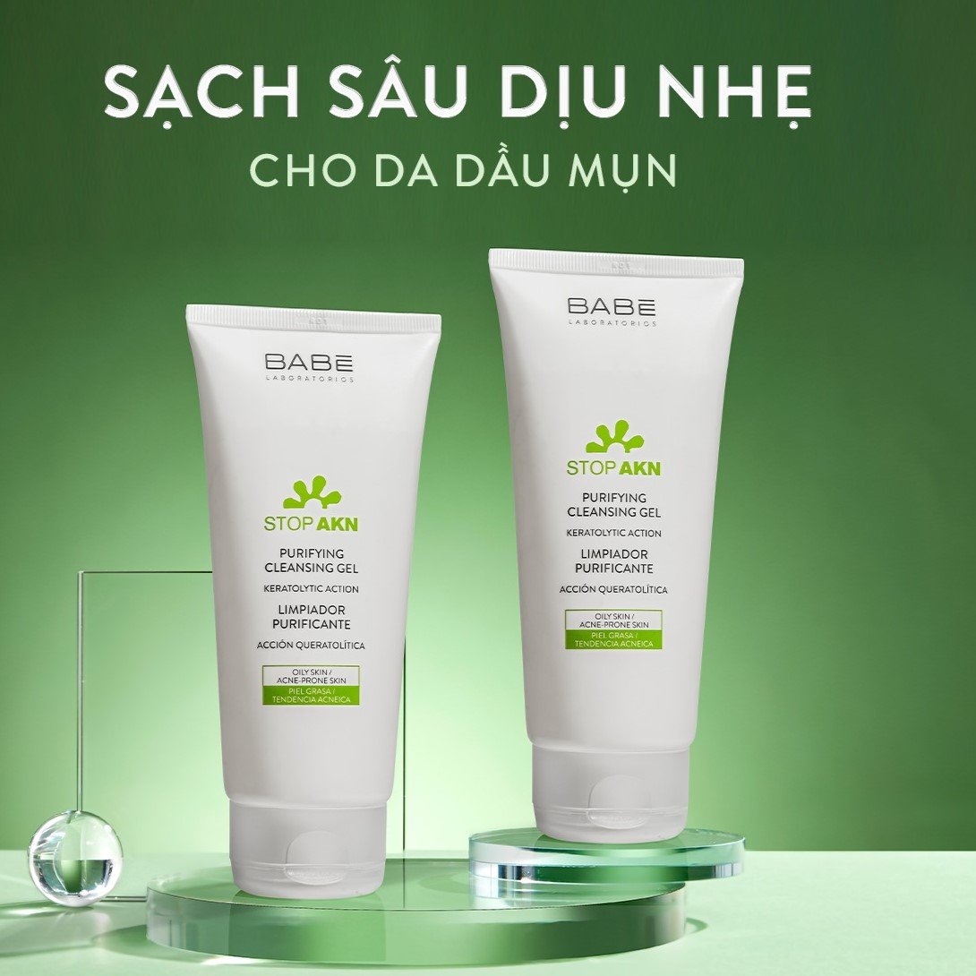 Sữa Rửa Mặt BABE Stop AKN Purifying Cleansing Gel Cho Da Dầu Mụn