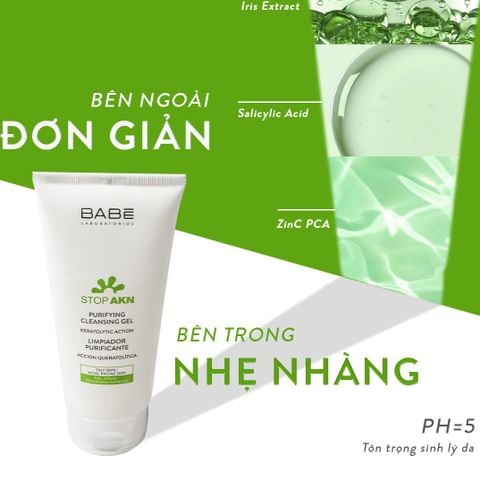 Sữa Rửa Mặt BABE Stop AKN Purifying Cleansing Gel Cho Da Dầu Mụn