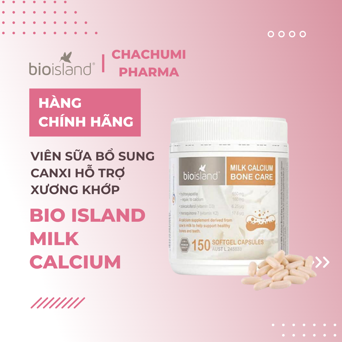 Bio Island Milk Calcium - Viên sữa bổ sung canxi hỗ trợ xương khớp