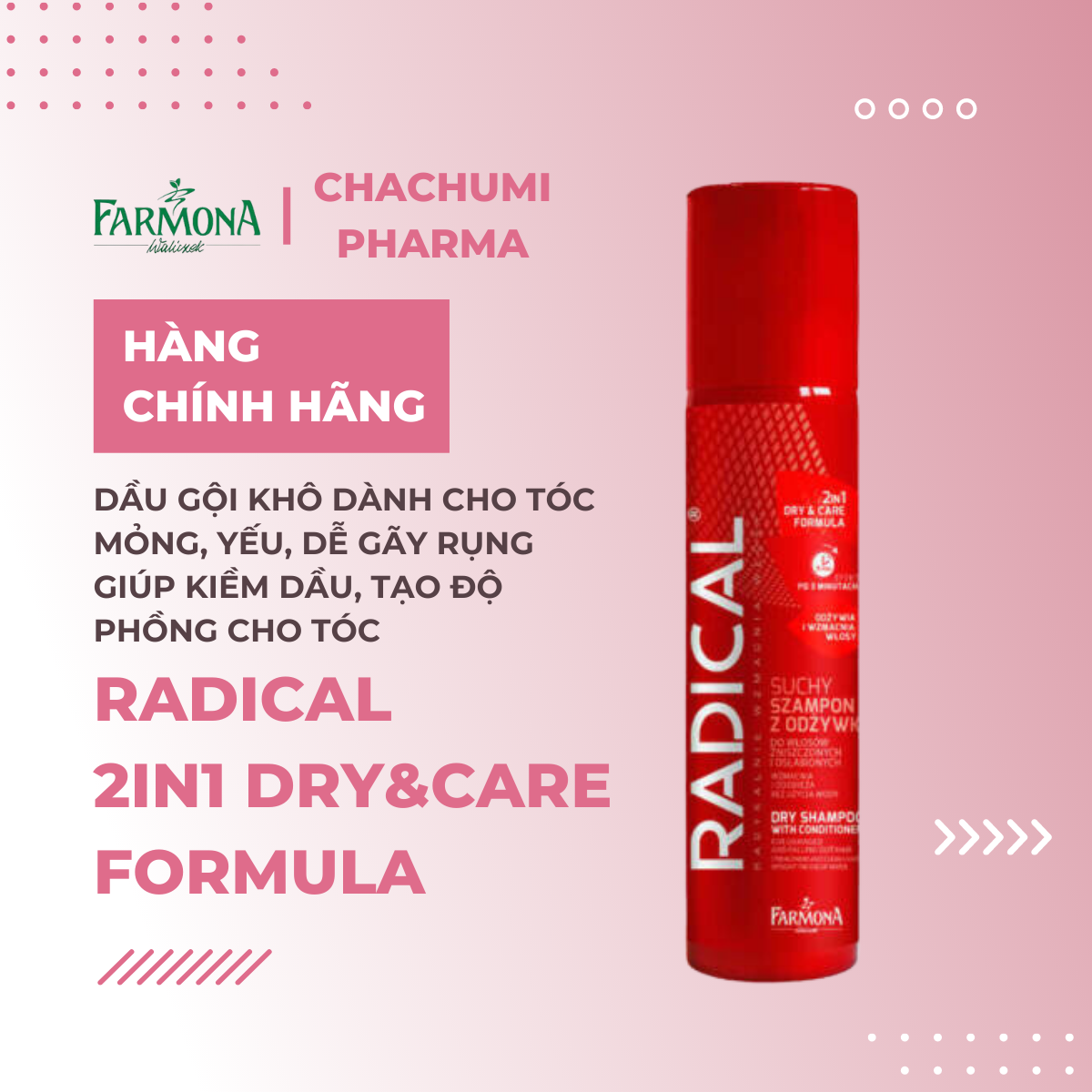 Radical 2in1 Dry&Care Formula - Dầu gội khô dành cho tóc mỏng, yếu, dễ gãy rụng giúp kiềm dầu, tạo độ phồng cho tóc 180ml
