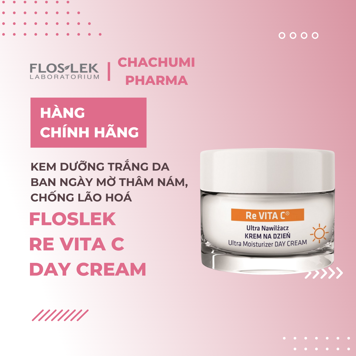 Floslek Re Vita C Day Cream - Kem dưỡng trắng da ban ngày mờ thâm nám, chống lão hoá 50ml