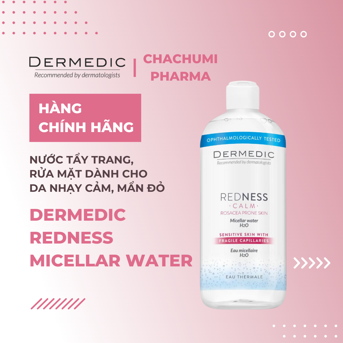 Dermedic ANGIO micellar water - Nước rửa mặt, tẩy trang dành cho da giãn mạch máu 500ml