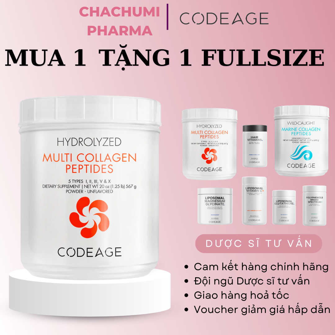 [MUA 1 TẶNG 1] Codeage Collagen - Glutathion - Vitamin C - Hair - Polyphenols - Magnesium