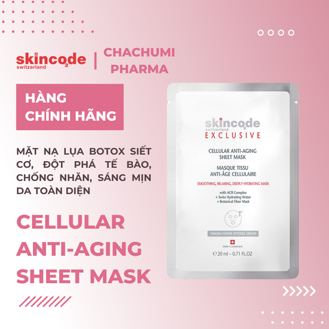 Skincode Cellular Anti-Aging Sheet Mask - Mặt nạ lụa Botox siết cơ, đột phá tế bào, chống nhăn, sáng mịn da toàn diện