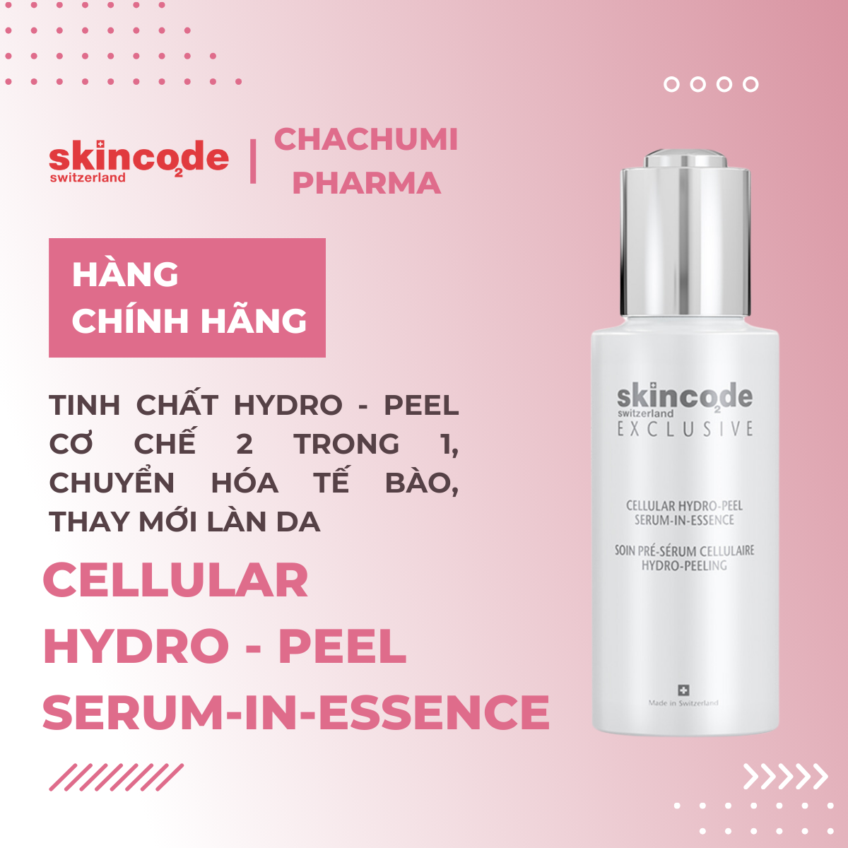 Skincode Cellular Hydro-Peel Serum-in-Essence - Tinh chất Hydro - Peel cơ chế 2 trong 1, chuyển hóa tế bào thay mới làn da.