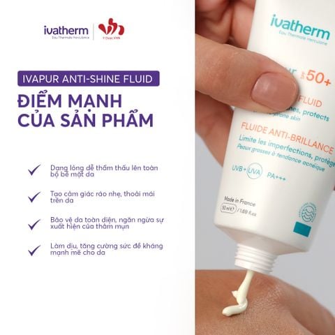 Ivatherm IVAPUR Anti-Shine Fluid - Kem chống nắng kiềm dầu SPF50+ 50ml
