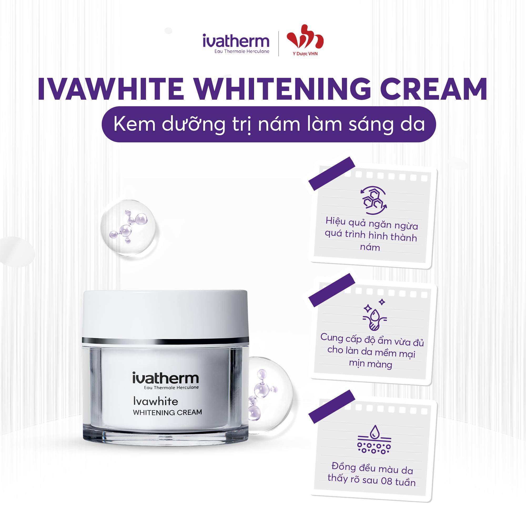 Ivatherm Ivawhite Lotion Cream - Kem Dưỡng Hỗ Trợ Cải Thiện Nám Làm Sáng Da 50ml