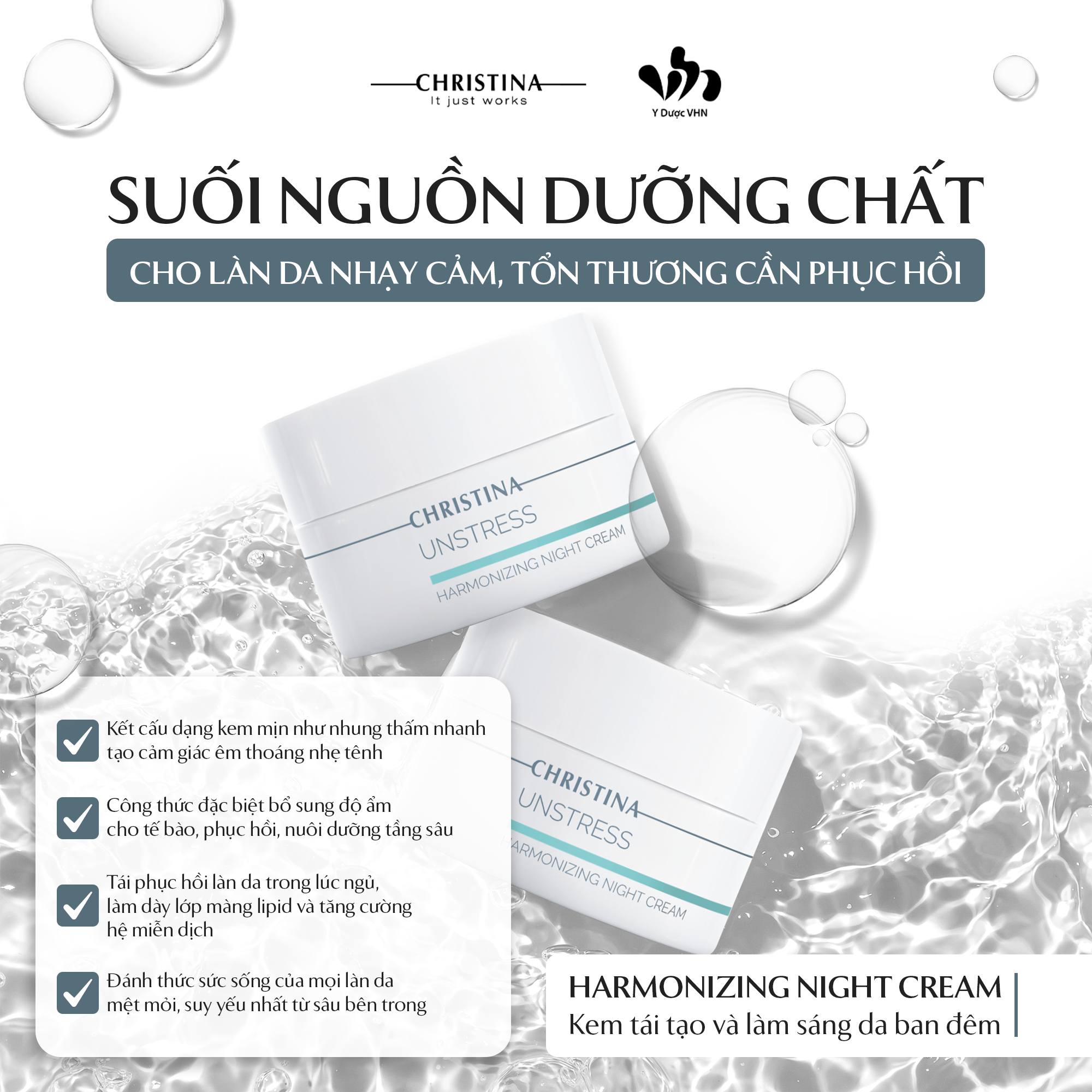 Christina Unstress Harmonizing Night Cream Kem Tái Tạo, Làm Sáng Da Ban Đêm 50ml