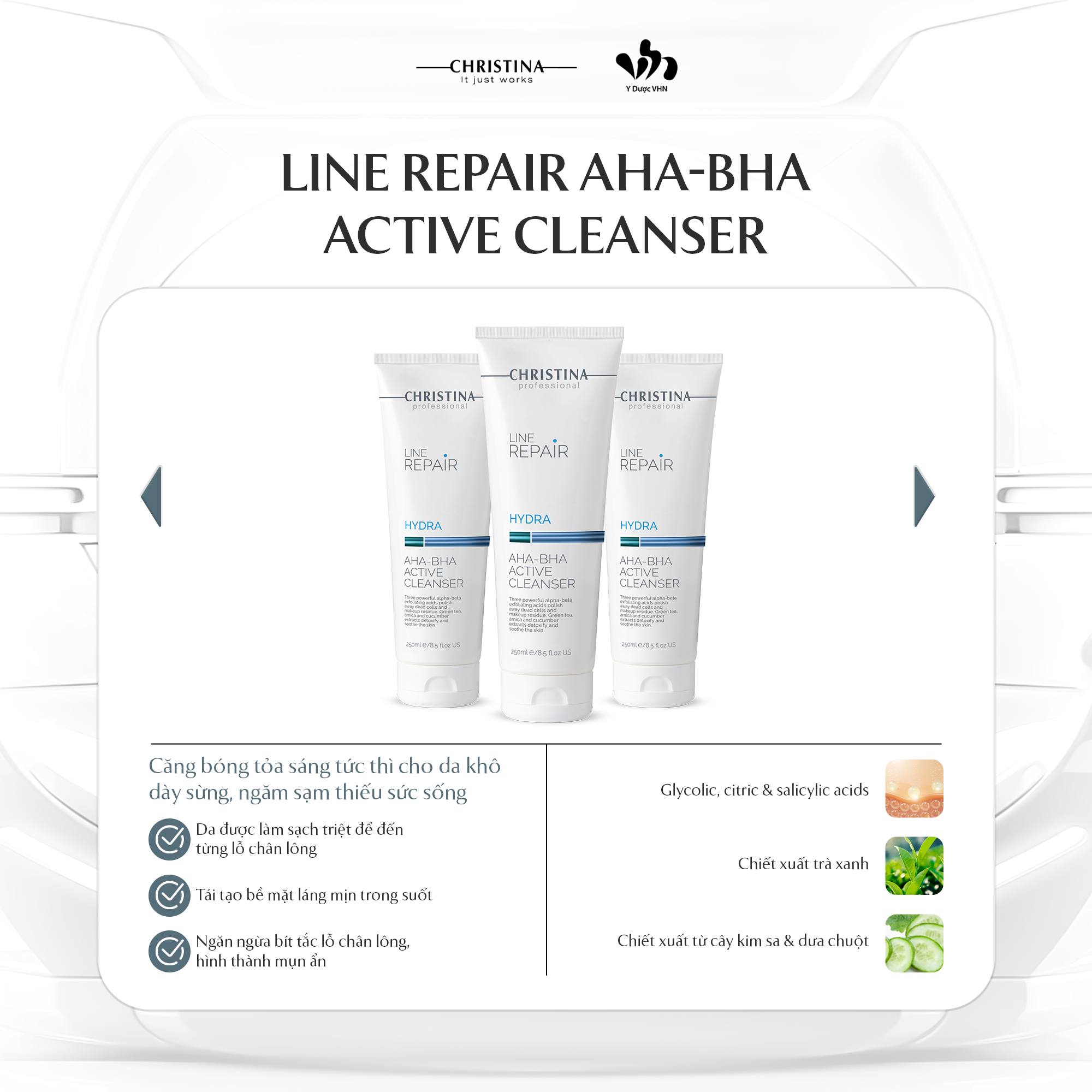 Christina Line Repair AHA BHA Active Cleanser - Sữa Rửa Mặt Làm Sạch Sâu Có Chứa AHA BHA 250ml