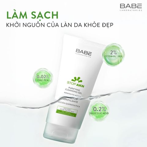 Sữa Rửa Mặt BABE Stop AKN Purifying Cleansing Gel Cho Da Dầu Mụn