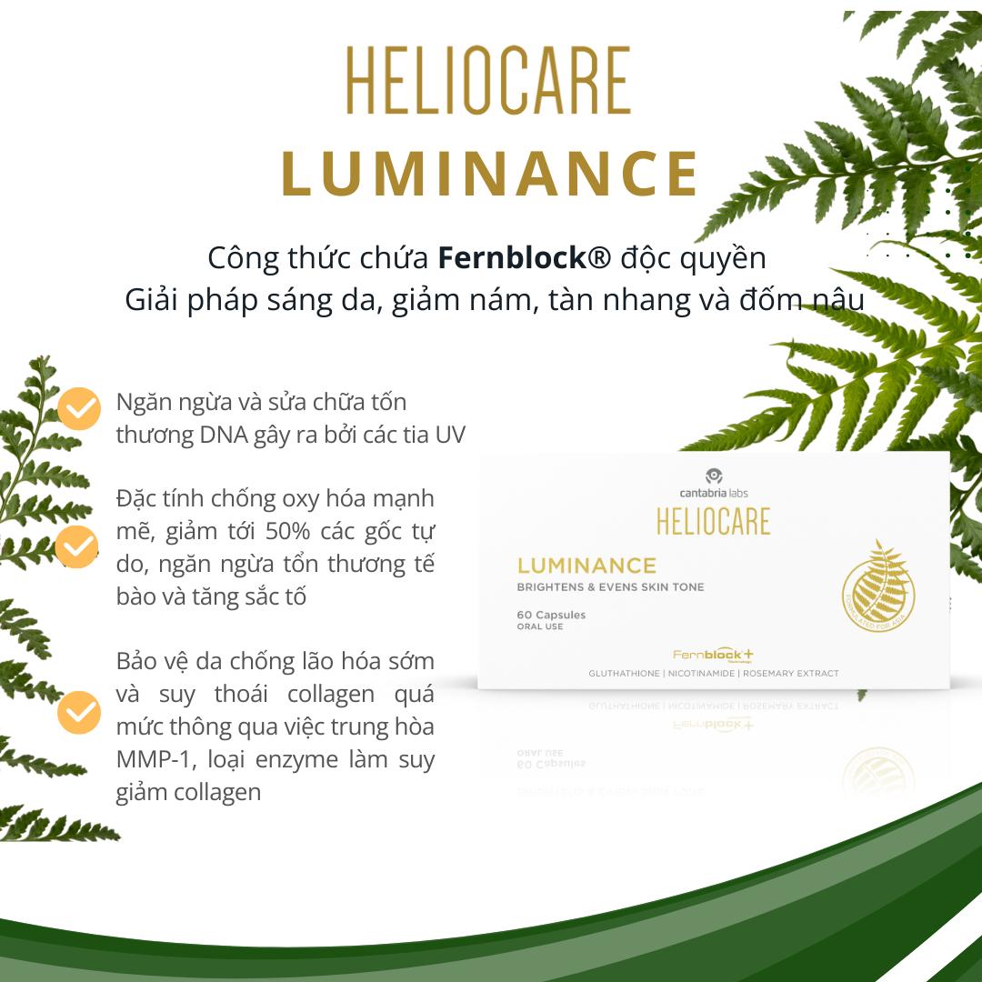 Viên Uống Sáng Da, Hỗ Trợ Mờ Nám, Giảm sắc Tố Heliocare Luminance Brightening & Even Skin Tone 60 Viên