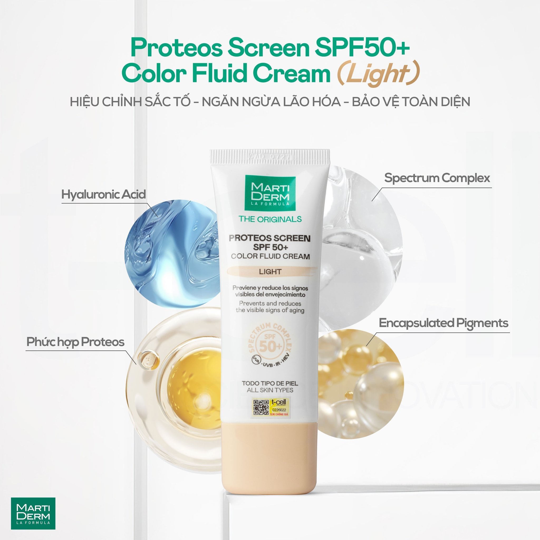 MartiDerm The Originals Proteos Screen SPF50+ Fluid Cream - Kem chống nắng phổ rộng 40ml