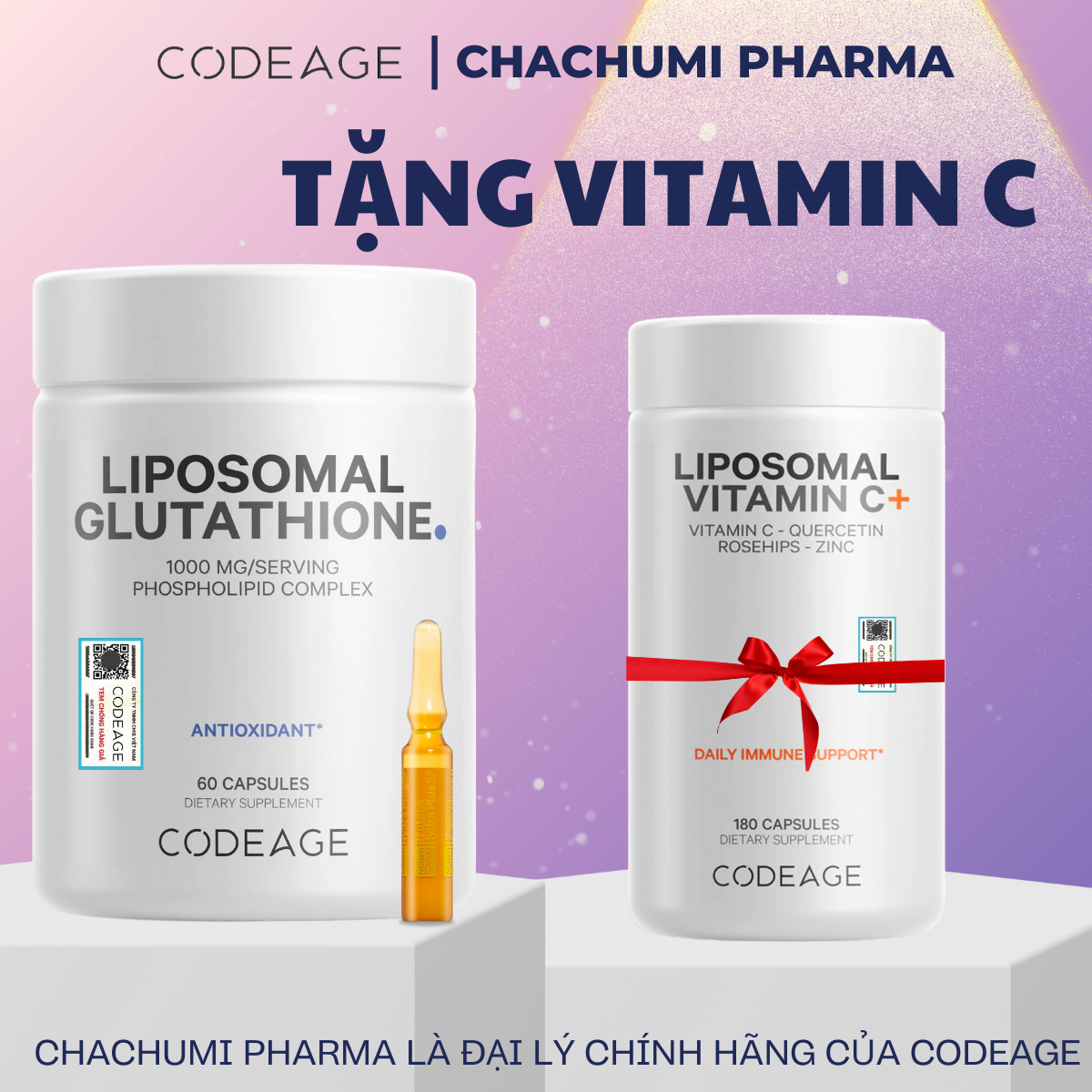 [TẶNG FULLSIZE] Viên Uống Glutathione 1000mg Codeage Trắng Da, Giảm Nám Tàn Nhang