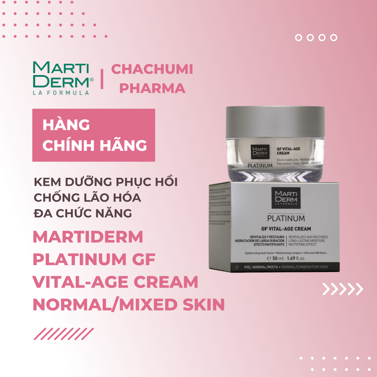 MartiDerm Platinum GF Vital Age Cream normal/mixed Skin - Kem Dưỡng Phục Hồi Chống Lão Hóa Đa Chức Năng (50ml)