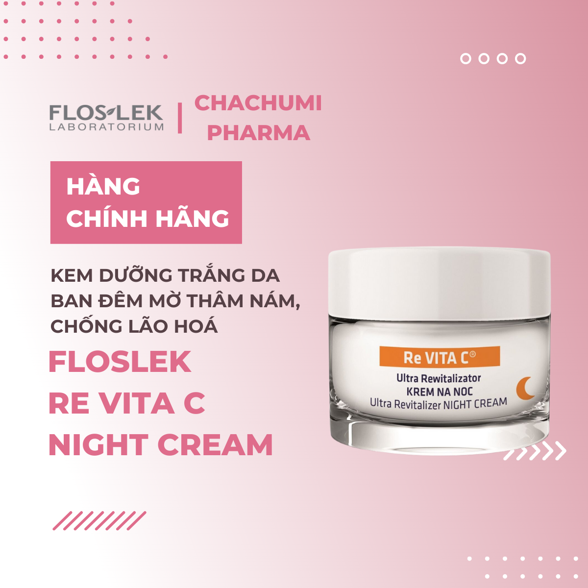 Floslek Re Vita C Night Cream - Kem dưỡng trắng ban đêm, dưỡng ẩm chuyên sâu, mờ thâm nám, trẻ hóa da 50ml