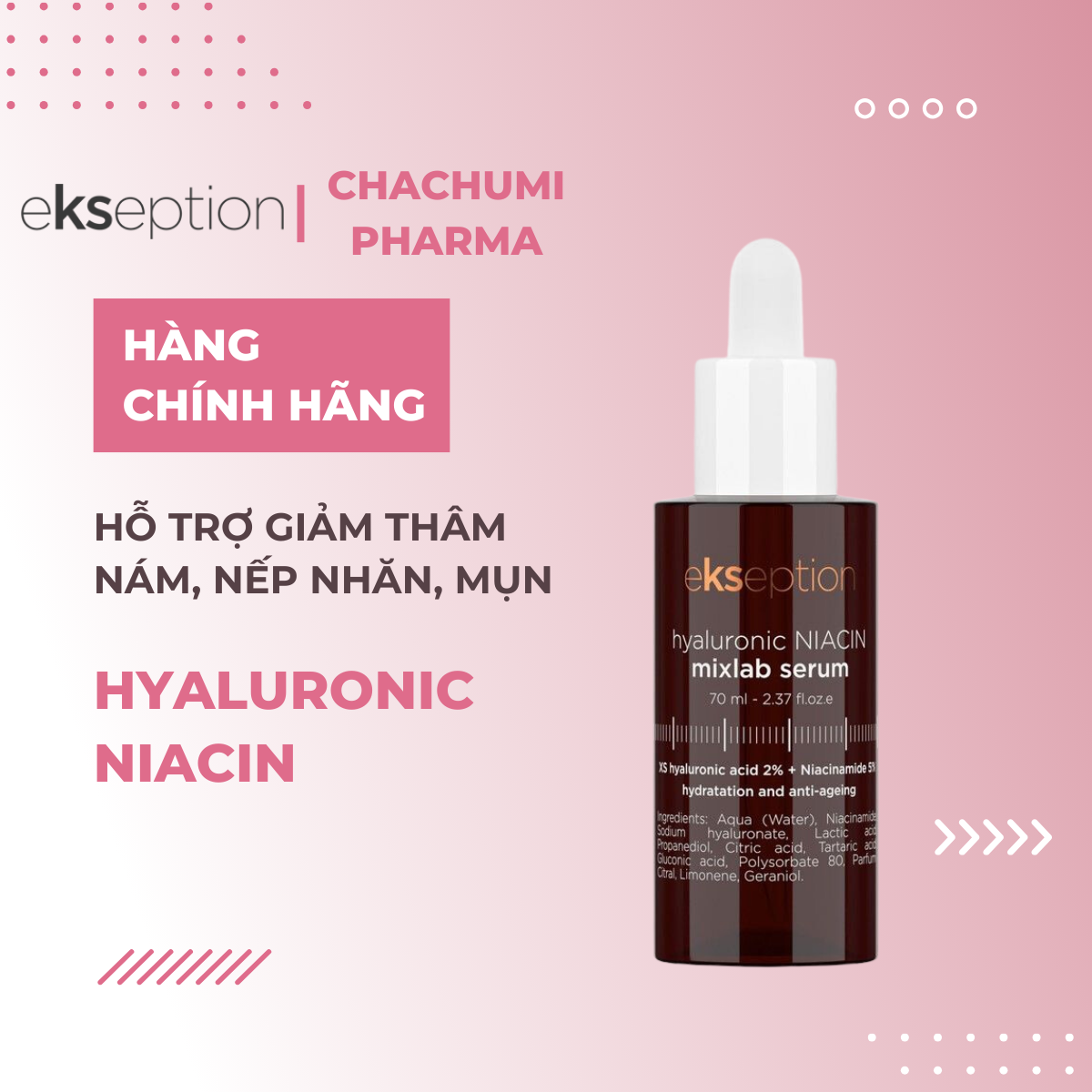 Tinh Chất Ekseption Hyaluronic Niacin Serum Niacinamide Giúp Giảm Mụn, Mờ Thâm 75ml