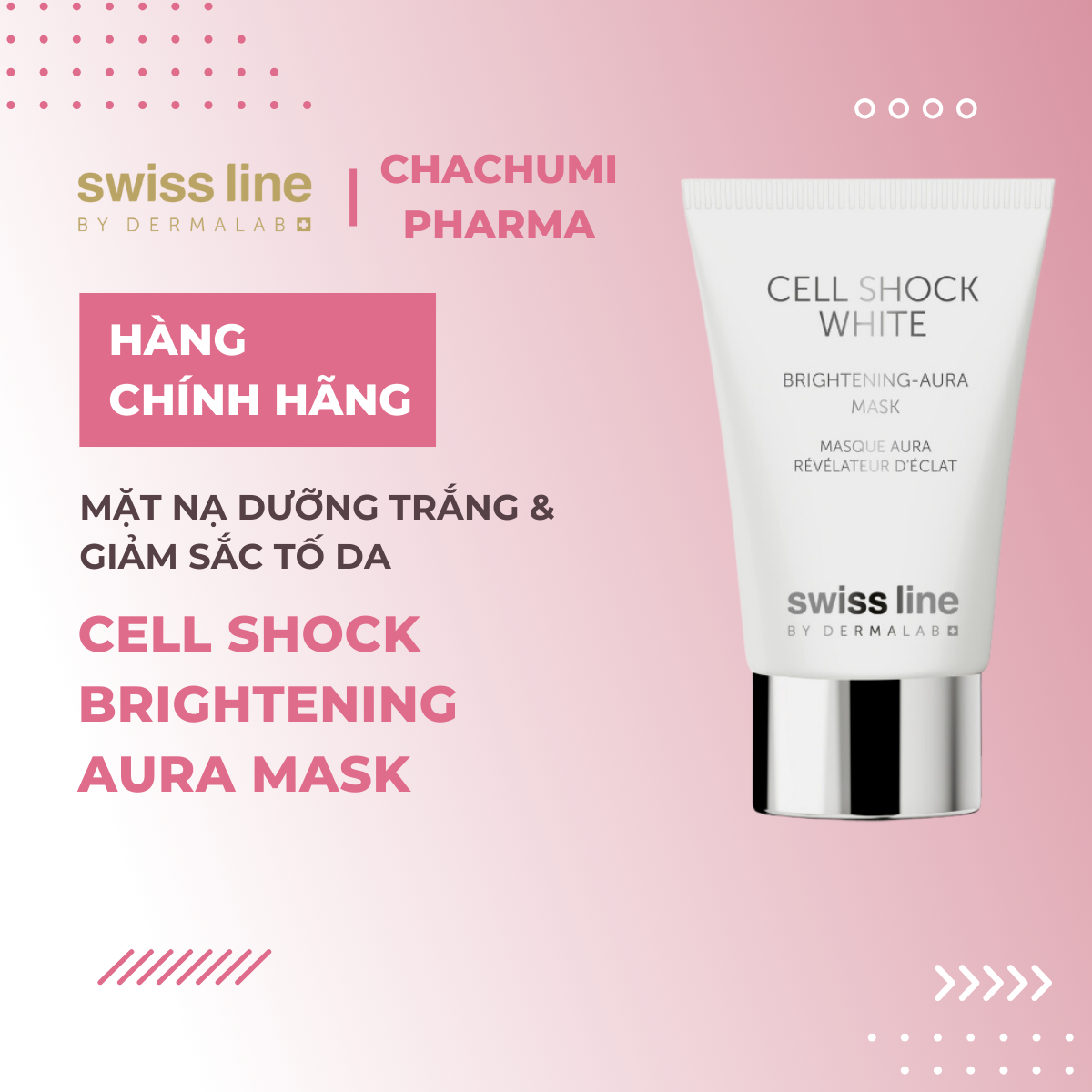 Swissline Cell Shock White  Brightening Aura Mask - Mặt nạ "ánh quang tắt sáng đốm nâu" và bóc tách sắc tố sạm nám