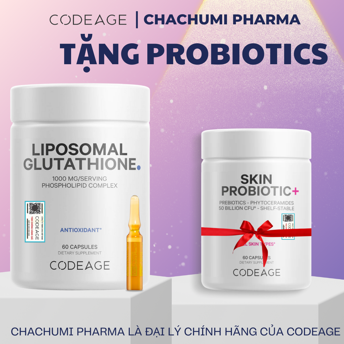 [TẶNG FULLSIZE] Viên Uống Glutathione 1000mg Codeage Trắng Da, Giảm Nám Tàn Nhang