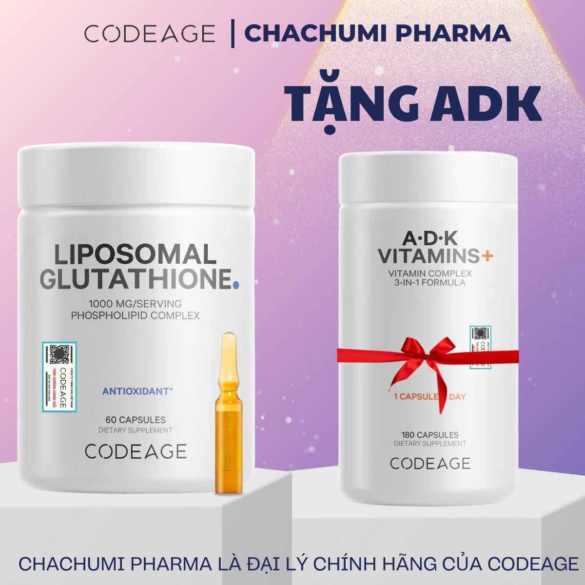 [TẶNG FULLSIZE] Viên Uống Glutathione 1000mg Codeage Trắng Da, Giảm Nám Tàn Nhang