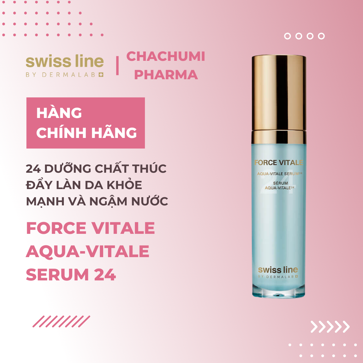 Swissline Force Vitale Aqua Vitale Serum 24 - 24 Huyết thanh tiếp nước và dưỡng chất sâu & phục hồi da, duy trì độ ẩm dài lâu cho làn da khô khan mất nước  ( da thường, da khô)