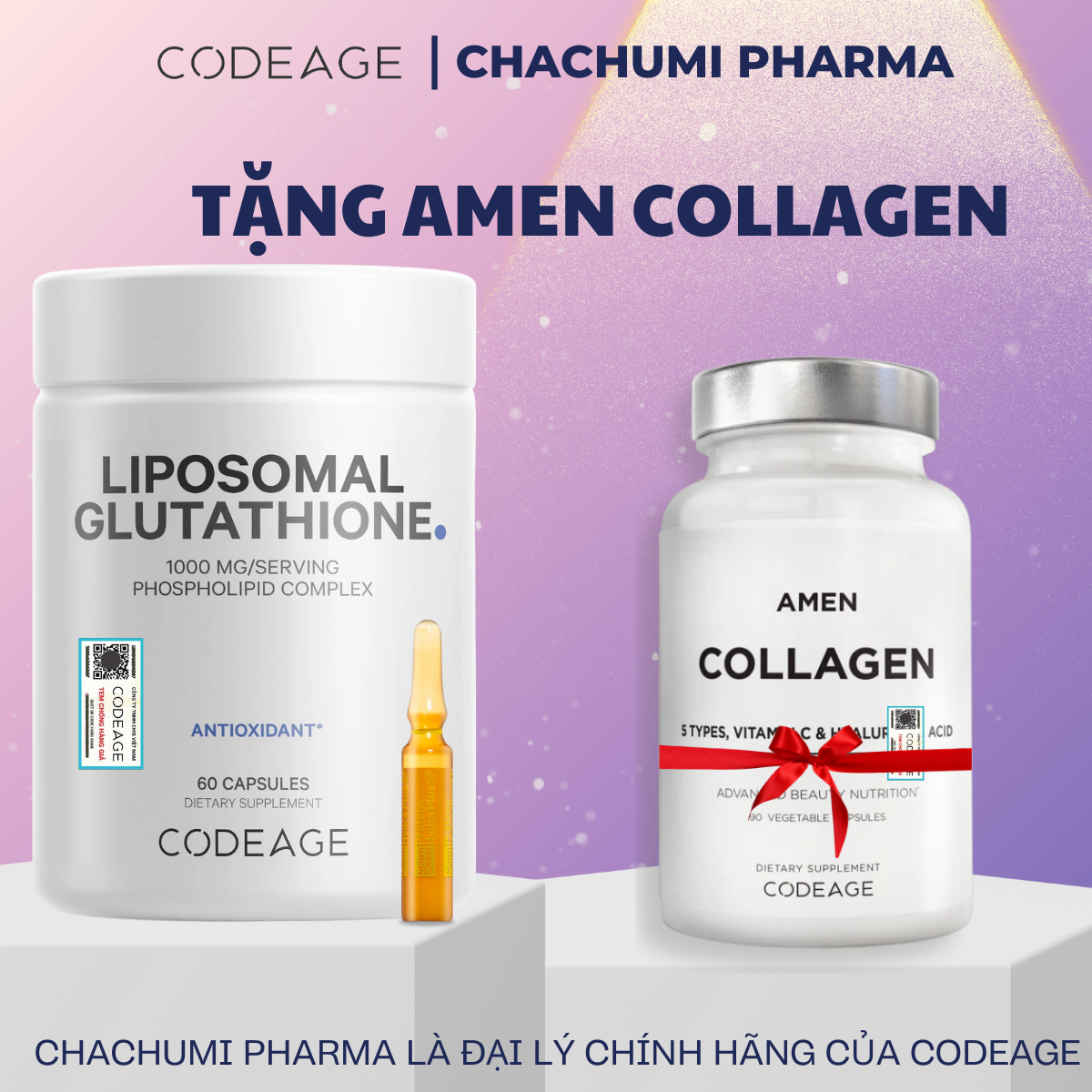 [TẶNG FULLSIZE] Viên Uống Glutathione 1000mg Codeage Trắng Da, Giảm Nám Tàn Nhang