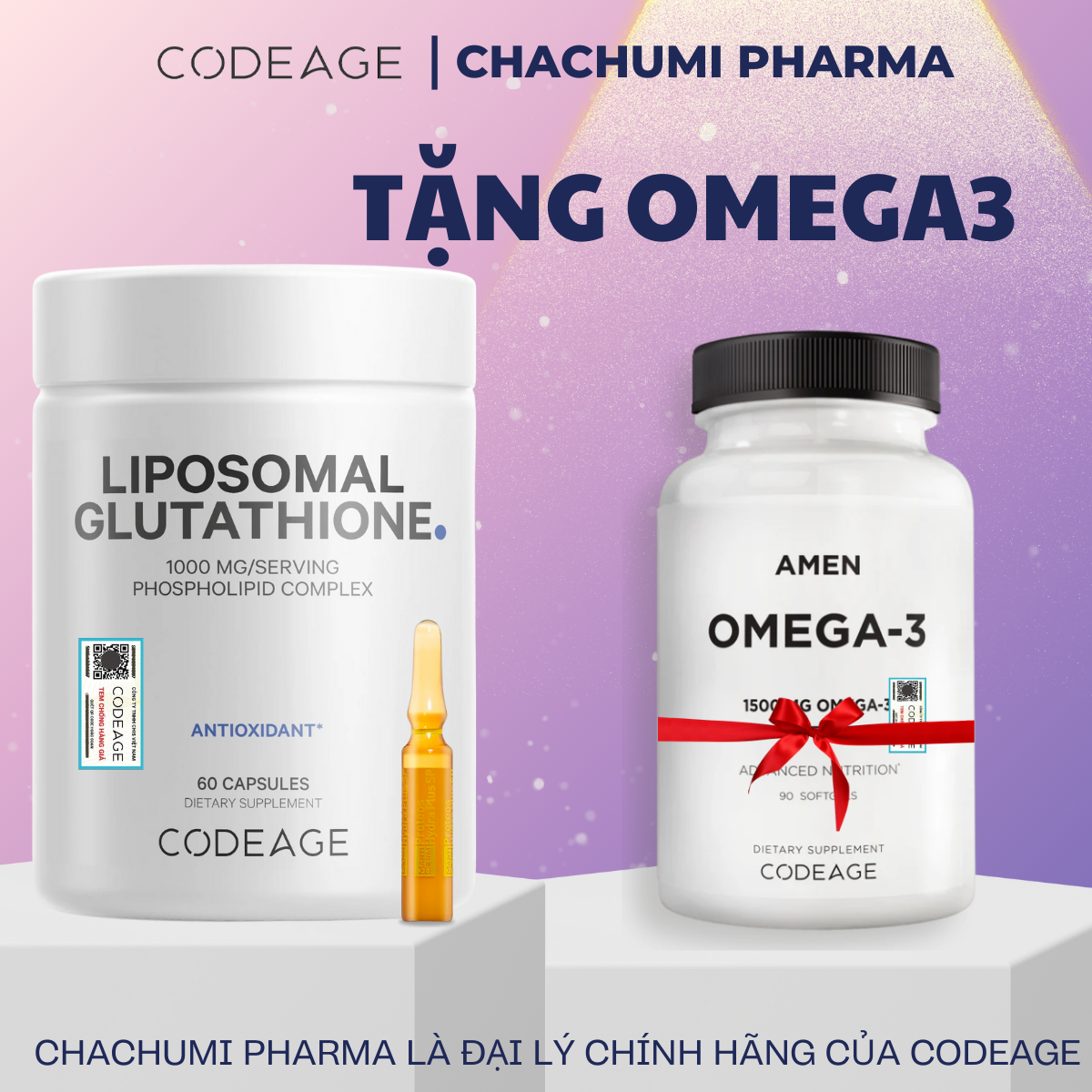 [TẶNG FULLSIZE] Viên Uống Glutathione 1000mg Codeage Trắng Da, Giảm Nám Tàn Nhang