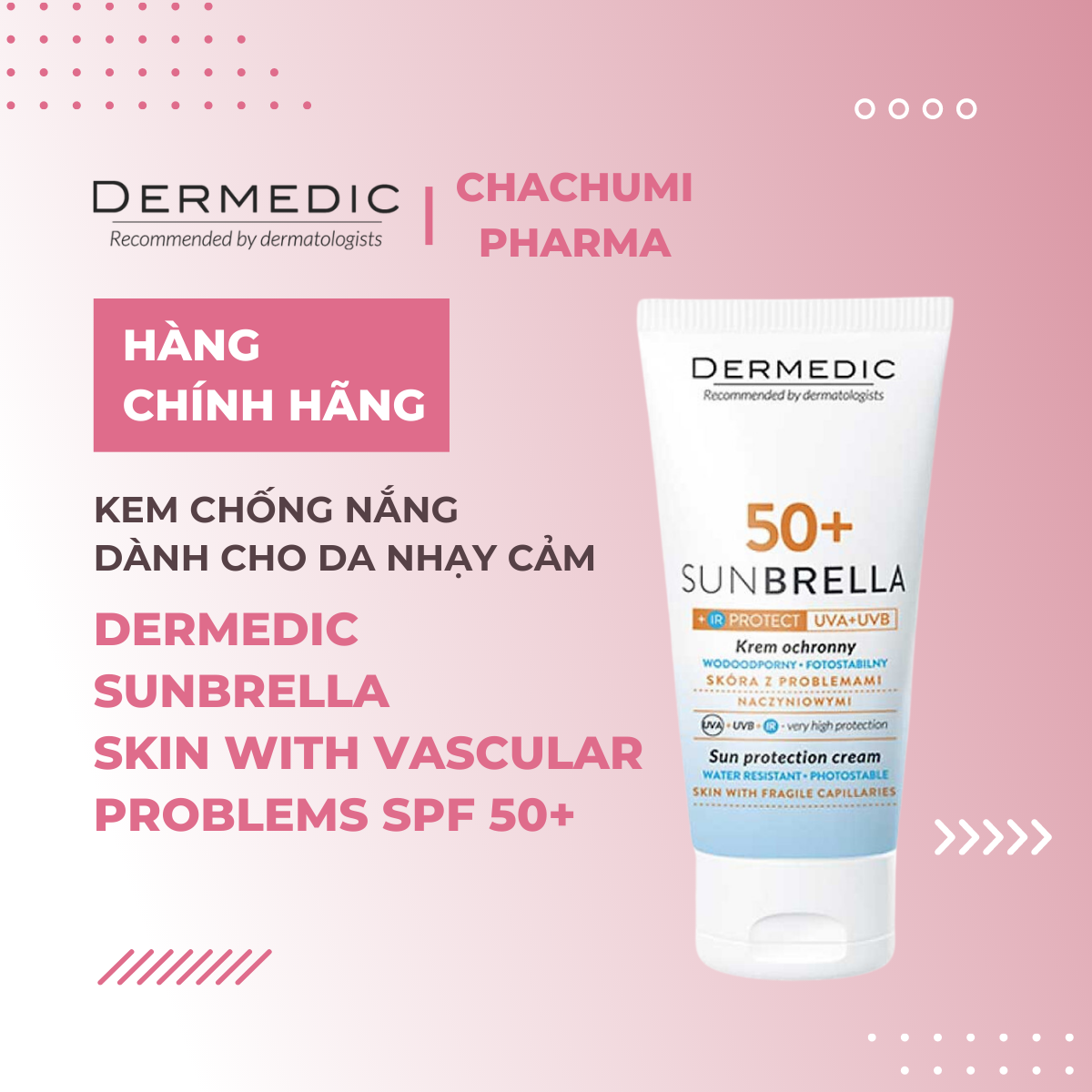 Dermedic SUNBRELLA Sun Protection Cream Skin With Fragile Capillaries SPF 50+ - Kem Chống Nắng Cho Da Mẩn Đỏ, Giãn Mao Mạch 50ml