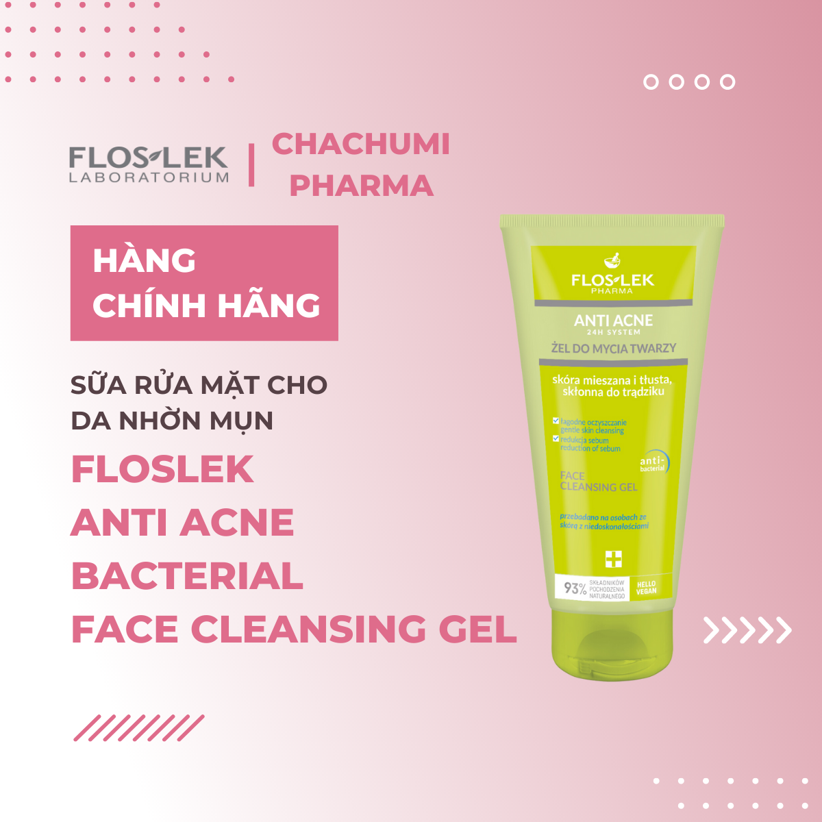 Floslek Anti Acne Bacterial Face Cleansing Gel - Sữa Rửa Mặt Cho Da Nhờn Mụn 200ml 125ml