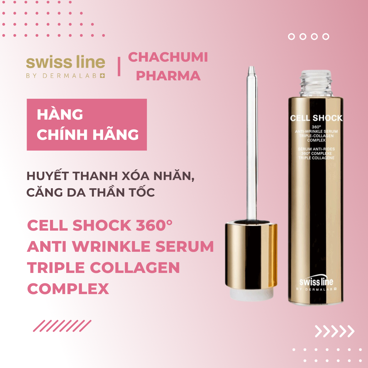 Swissline Cell Shock 360 Anti-Wrinkle Serum Triple Collagen Complex - Huyết thanh "Collagen tươi 360 độ" xóa nhăn, căng da thần tốc (Botox thoa)