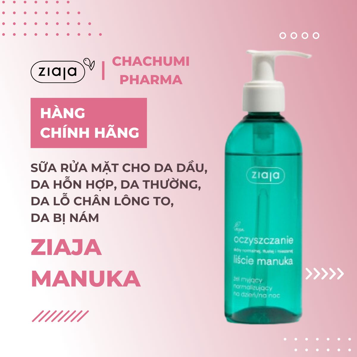 Ziaja Manuka - Sữa Rửa Mặt cho da dầu, da hỗn hợp, da thường, da lỗ chân lông to, da bị nám 200ml