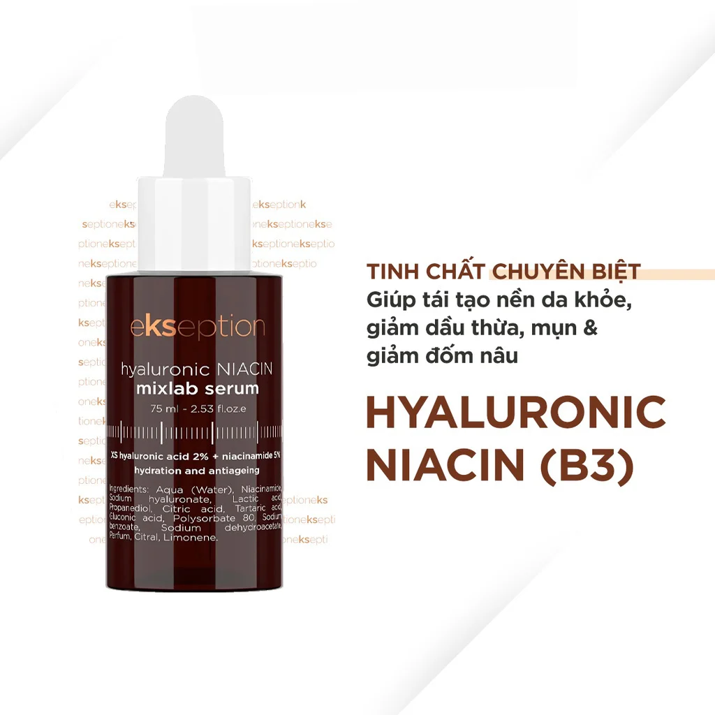 Tinh Chất Ekseption Hyaluronic Niacin Serum Niacinamide Giúp Giảm Mụn, Mờ Thâm 75ml