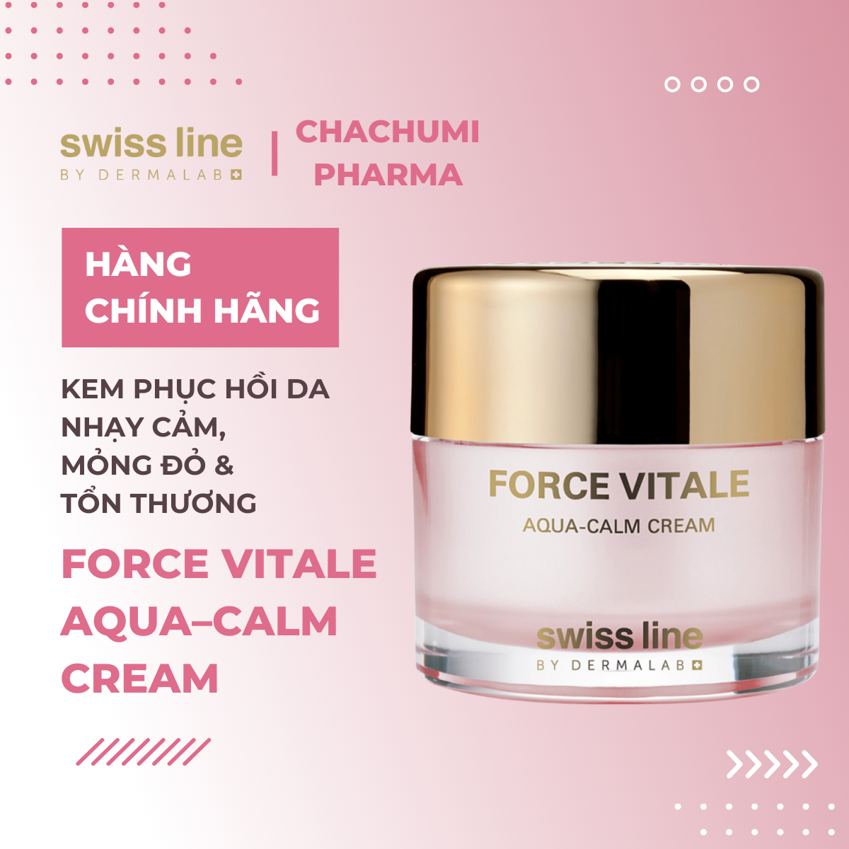 Swissline Force Vitale Aqua-Calm Cream - Kem đặc trị và nuôi dưỡng da nhạy cảm, tổn thương & phục hồi tình trạng mỏng đỏ, mao mạch và dị ứng da
