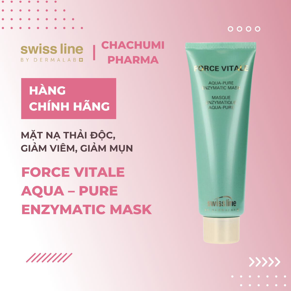 Swissline Force Vitale Aqua-Pure Enzymatic Mask - Mặt nạ giải độc tinh khiết da, hút sạch dầu nhờn, se khít chân lông, kháng viêm điều trị mụn