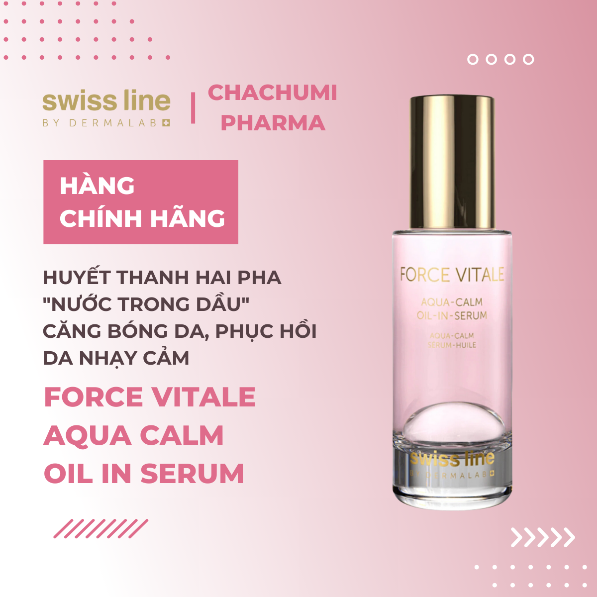 Swissline Force Vitale Aqua Oil In Serum - Huyết thanh hai pha "Nước trong dầu" ẩm mượt tạo hiệu ứng căng bóng, sáng khỏe - phục hồi da nhạy cảm, mỏng đỏ và mao mạch, dập tắt các biểu hiện kích ứng, khô sần,  mẩn ngứa,…