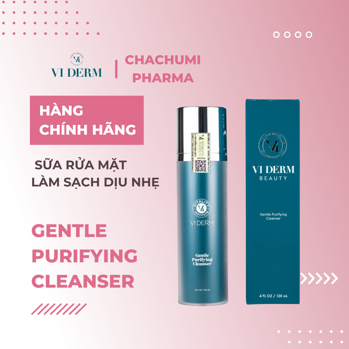 VI Derm Gentle Purifying Cleanser 120ml Viderm - Sữa Rửa Mặt Làm Sạch Da Dịu Nhẹ