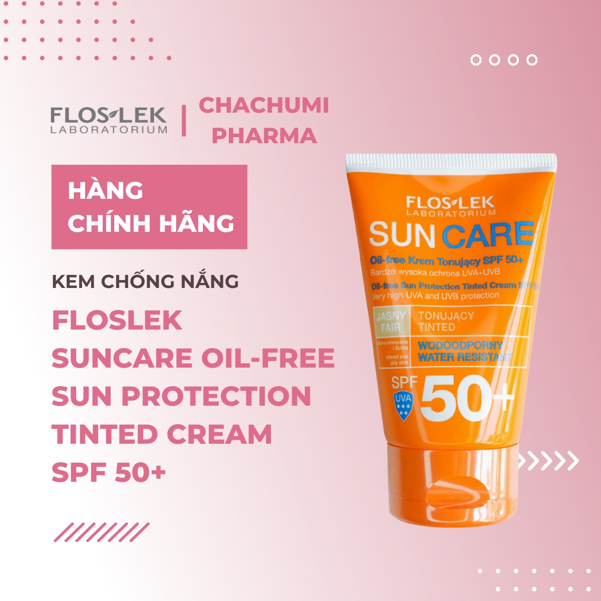 Floslek Suncare Oil Free Sun Protection Tinted Cream SPF 50+ 50ml