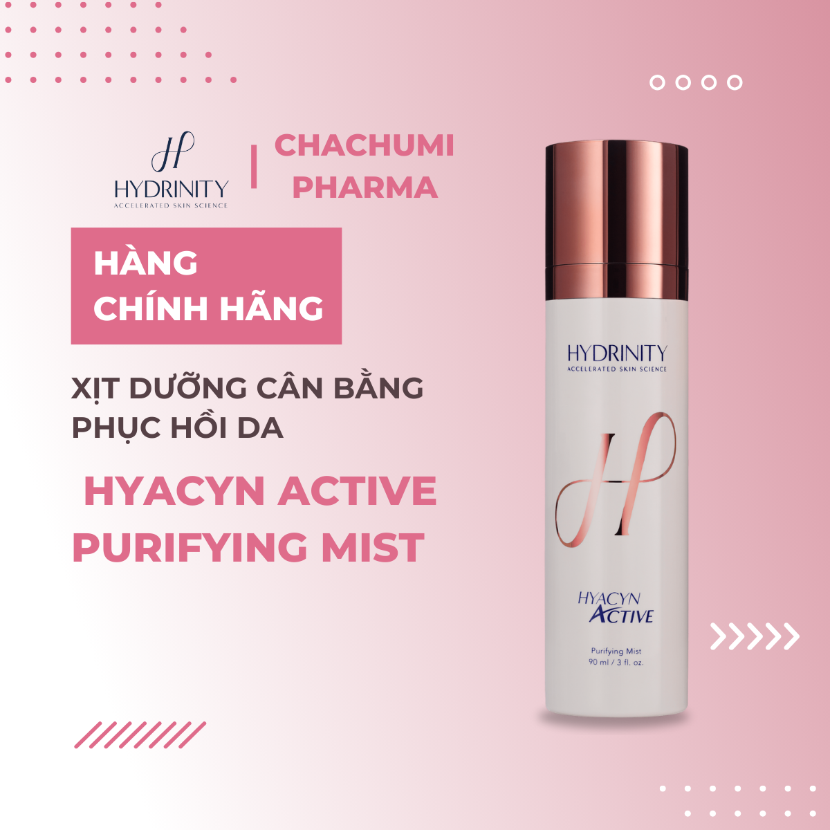 Xịt Dưỡng Hydrinity Hyacyn Active Purifying Mist Phục Hồi, Hỗ Trợ Thúc Đẩy Làm Lành Tổn Thương 90ml