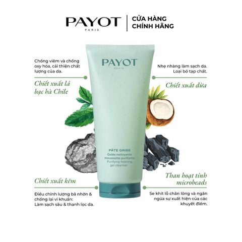 Gel rửa mặt tạo bọt PAYOT Pâte Grise Purifying Foaming Gel Cleanser làm sạch kiểm soát dầu 200ml