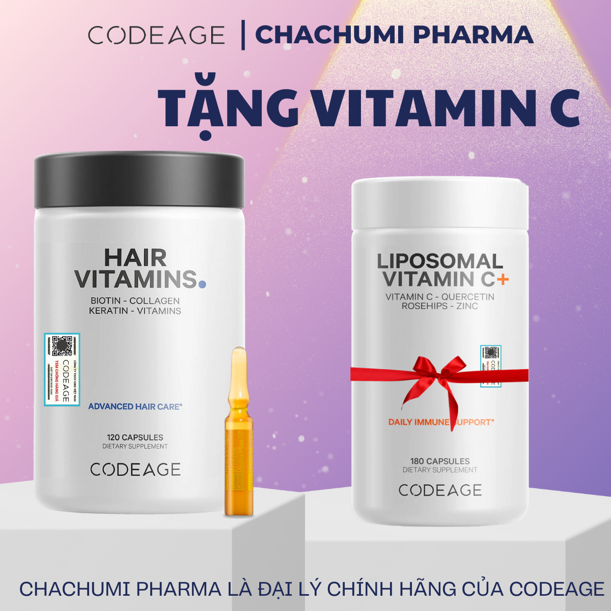 [TẶNG FULLSIZE] Viên Uống CodeAge Hair Vitamins Kích Thích Mọc Tóc, Cải Thiện Nang Tóc 120 viên