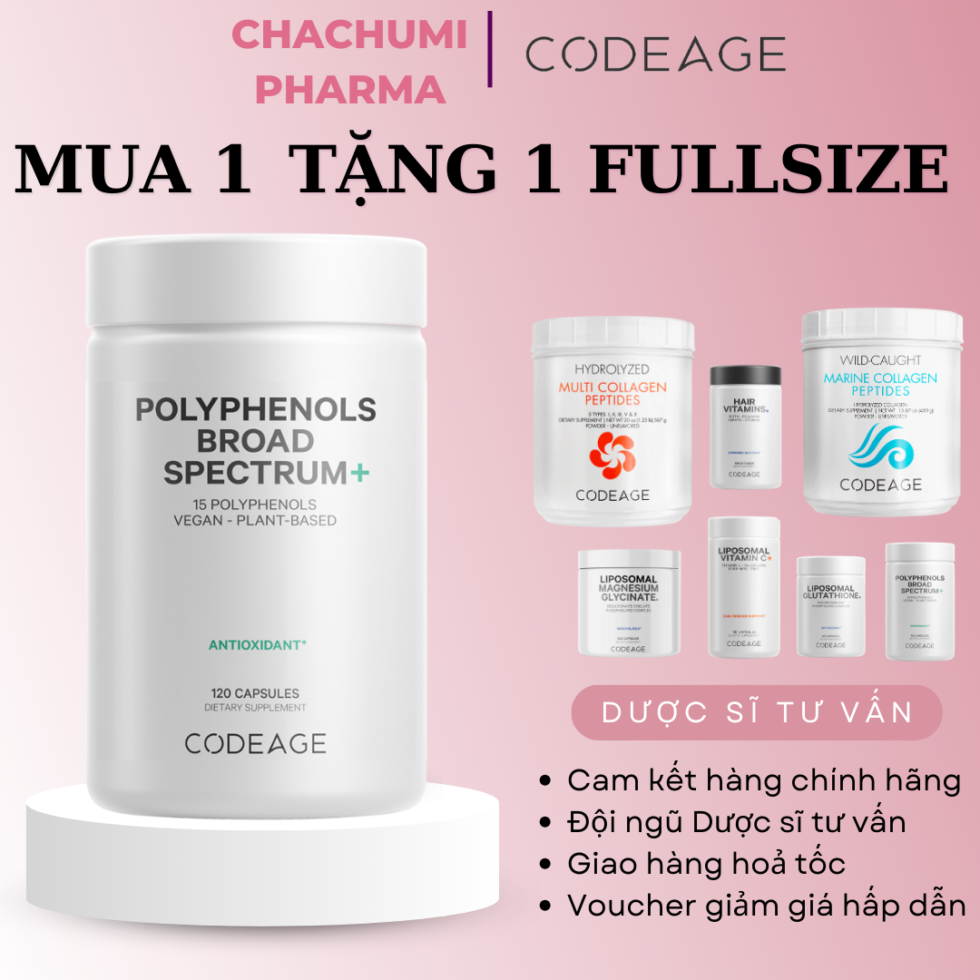 [MUA 1 TẶNG 1] Codeage Collagen - Glutathion - Vitamin C - Hair - Polyphenols - Magnesium