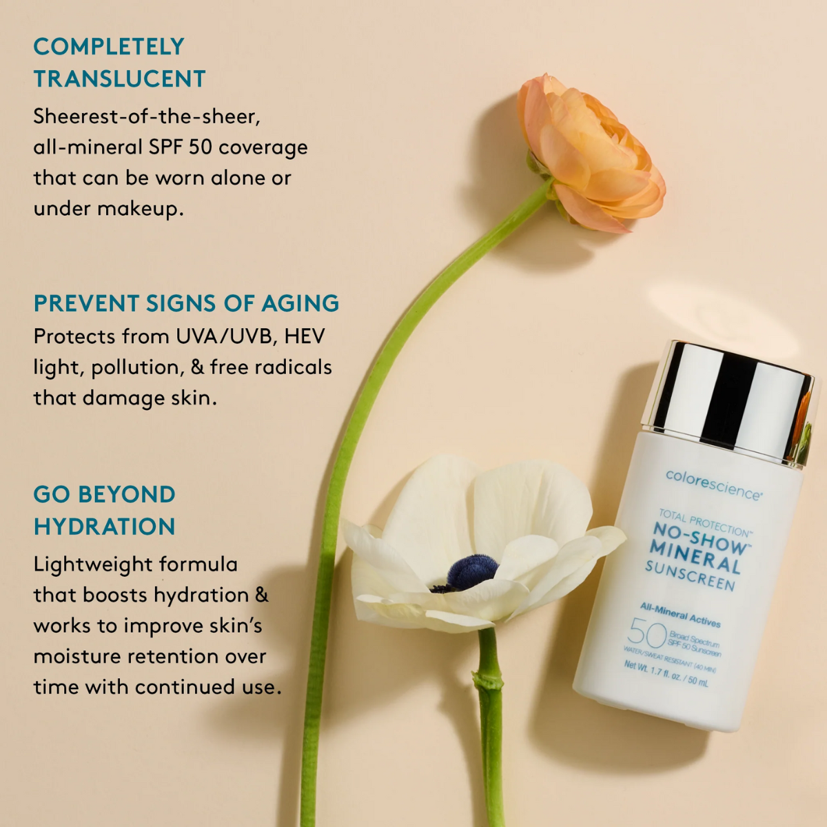 Kem Chống Nắng COLORESCIENCE No-Show SPF 50 Mineral Sunscreen Không Màu Cho Da Nhạy Cảm