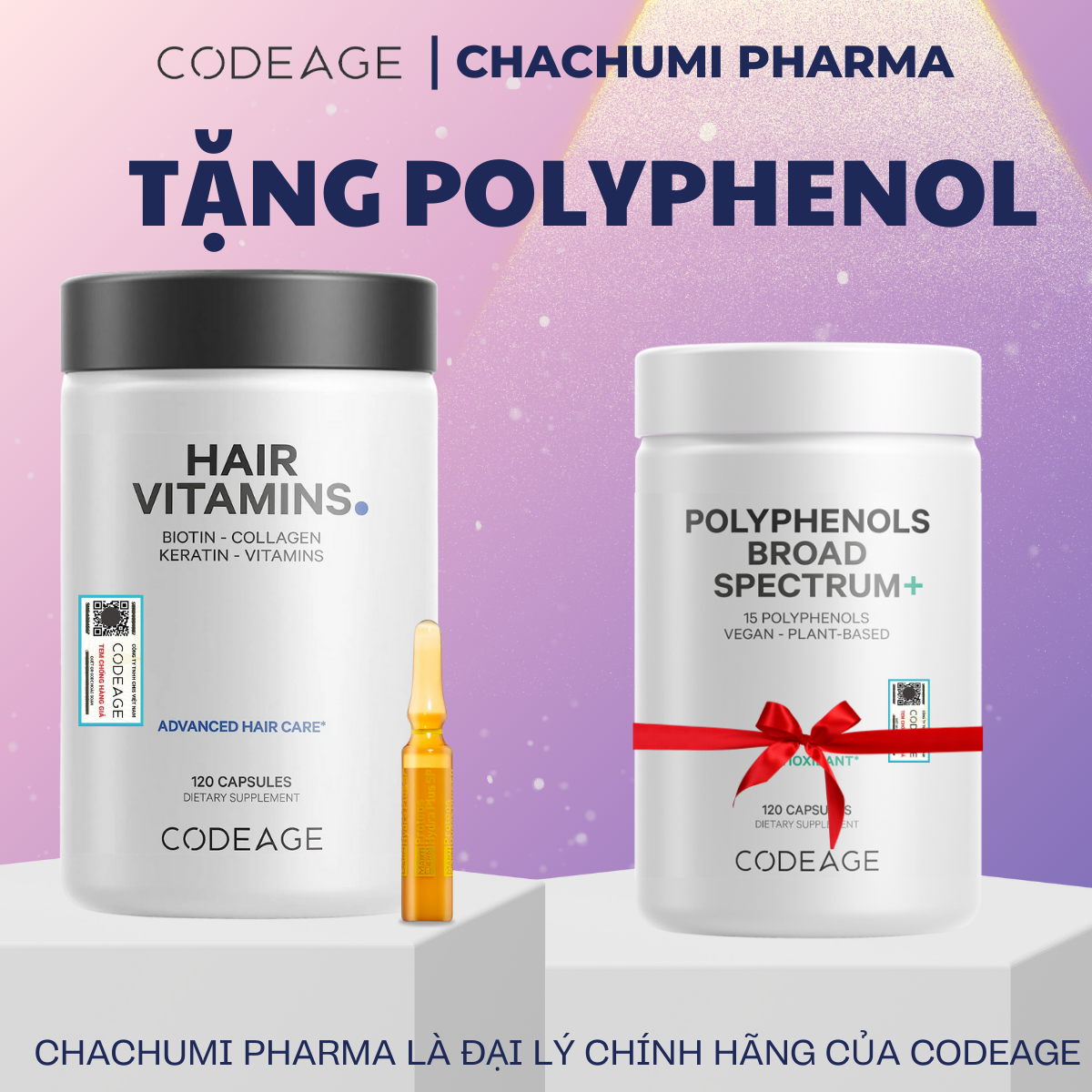 [TẶNG FULLSIZE] Viên Uống CodeAge Hair Vitamins Kích Thích Mọc Tóc, Cải Thiện Nang Tóc 120 viên