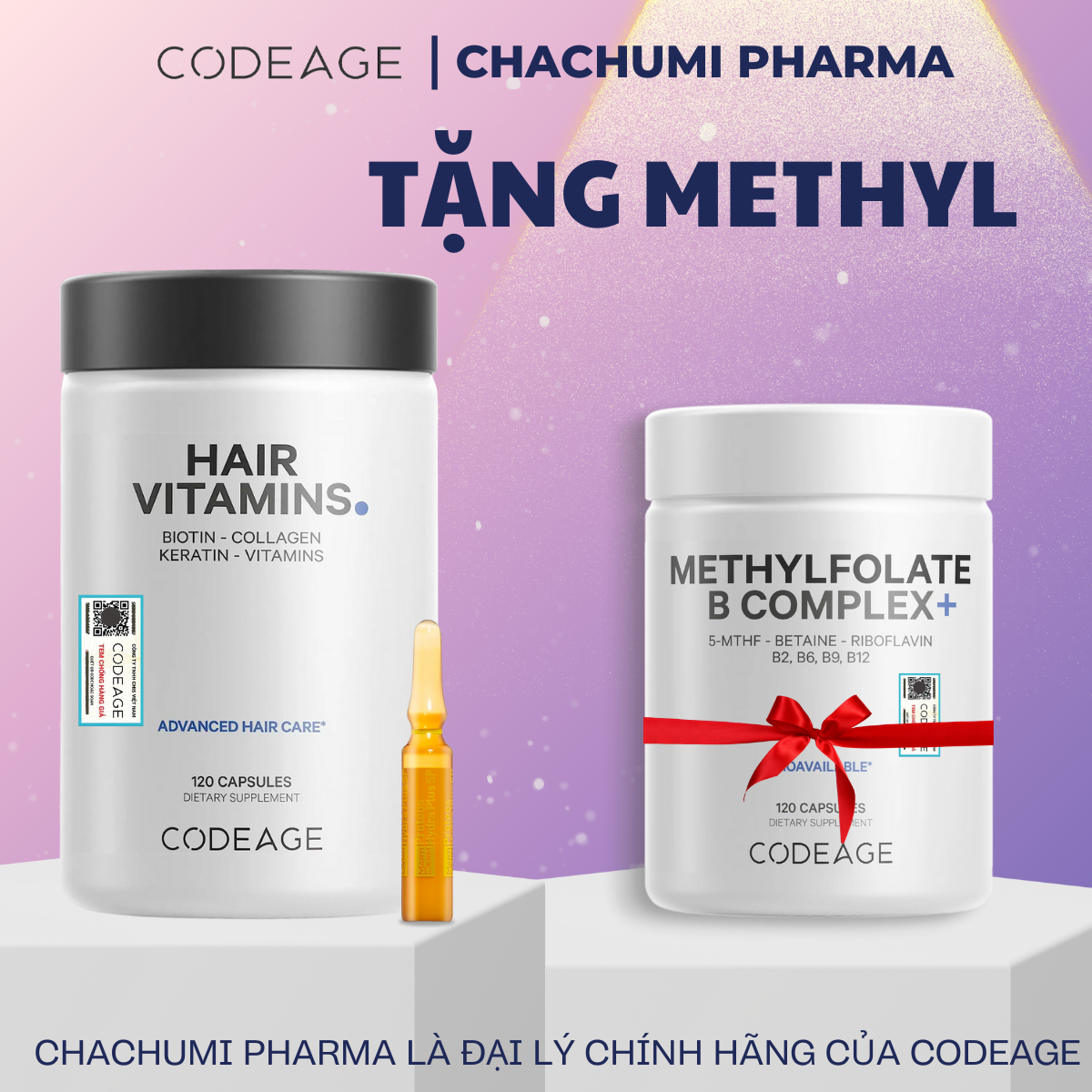 [TẶNG FULLSIZE] Viên Uống CodeAge Hair Vitamins Kích Thích Mọc Tóc, Cải Thiện Nang Tóc 120 viên