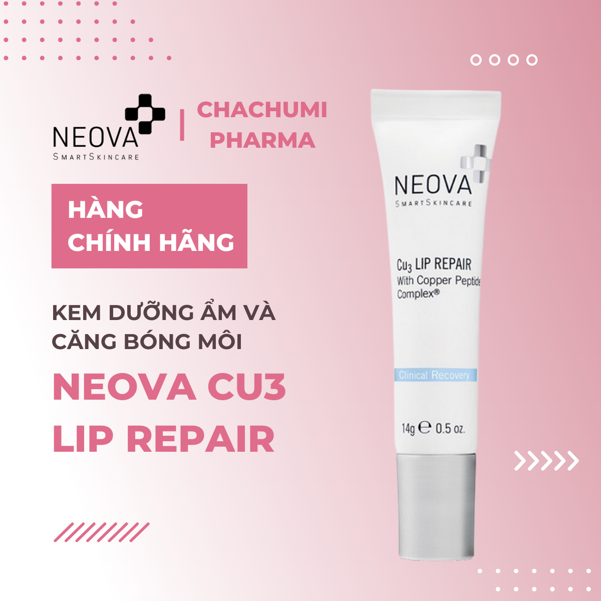 Neova Cu3 Intensive Lip Repair - Kem dưỡng ẩm, trị thâm, xóa nhăn & căng bóng môi
