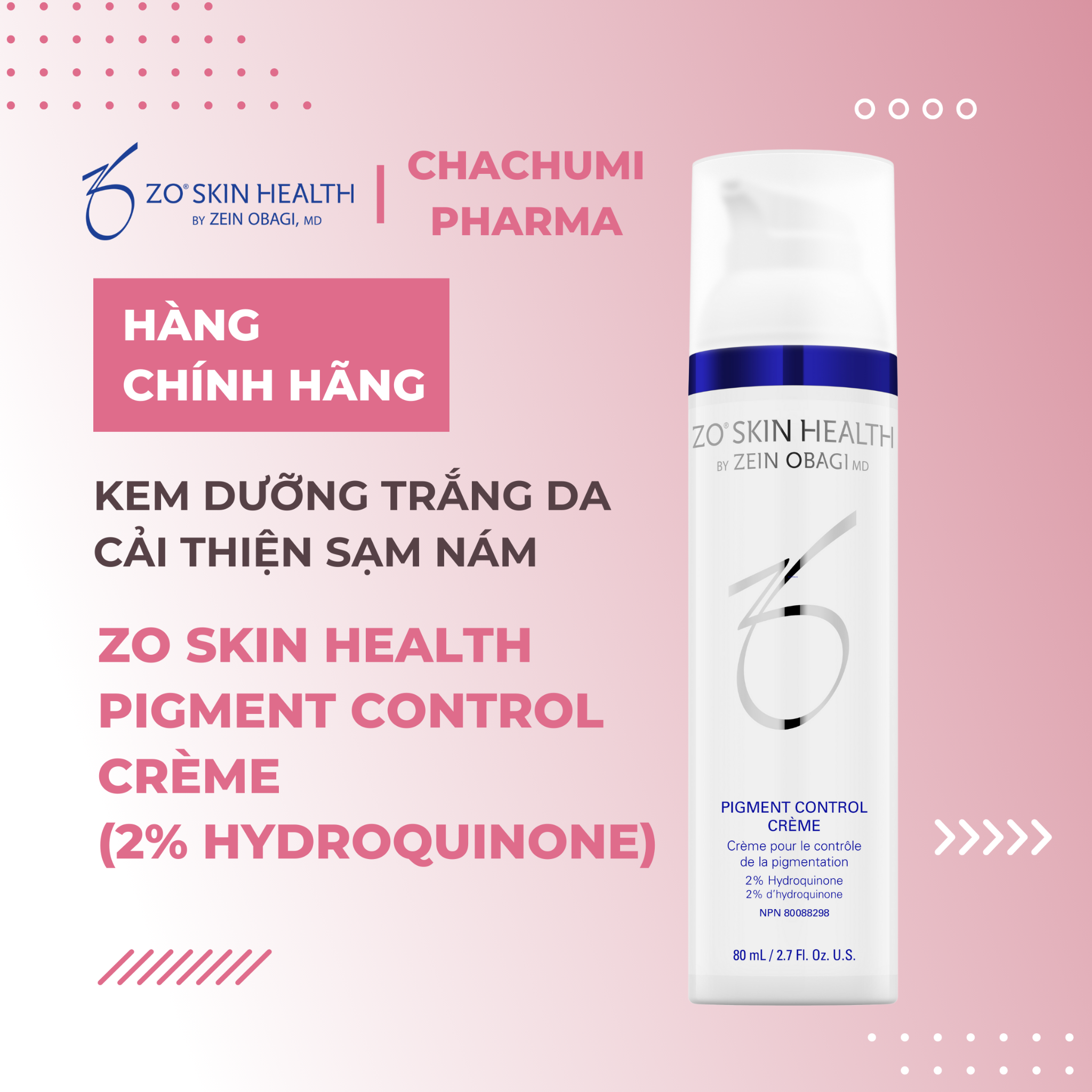 ZO SKIN HEALTH PIGMENT CONTROL CRÈME (2% HYDROQUINONE) - Kem cải thiện sạm nám