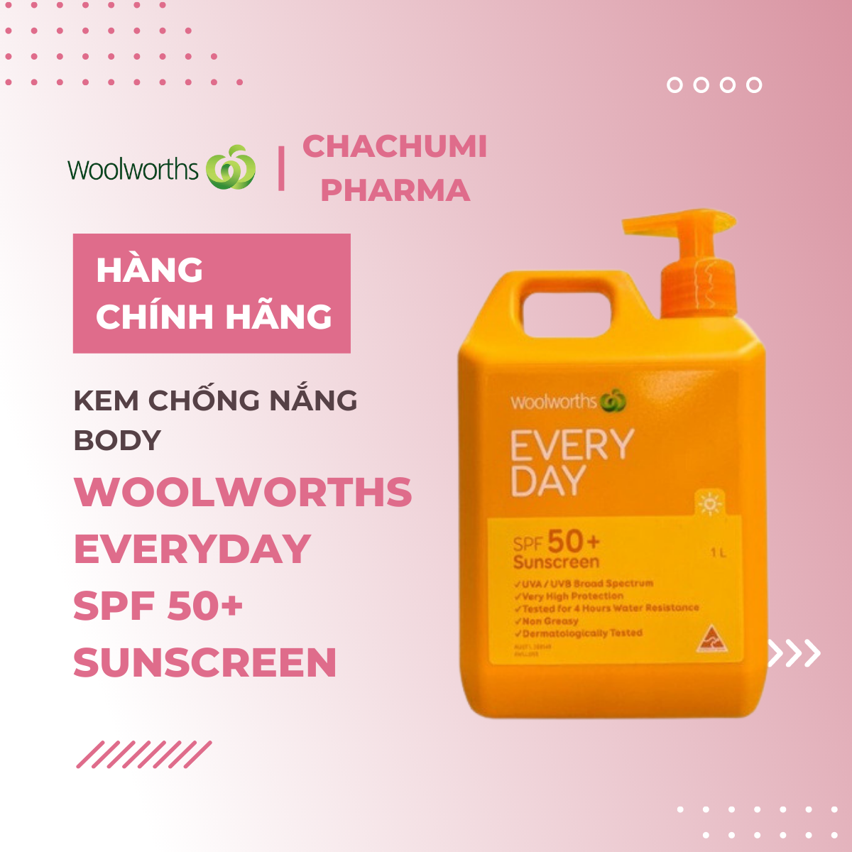 Woolworths sunscreen SPF 50+ everyday lotion - Kem chống nắng body