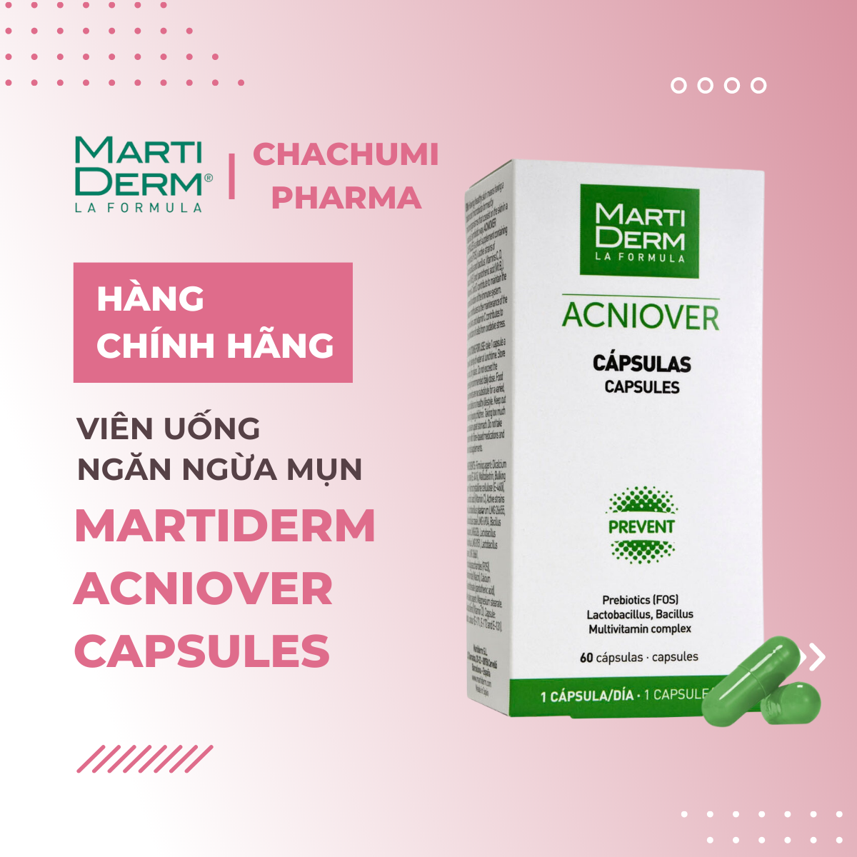 MartiDerm Acniover Capsules - Viên Uống Ngăn Ngừa Mụn (60 viên)