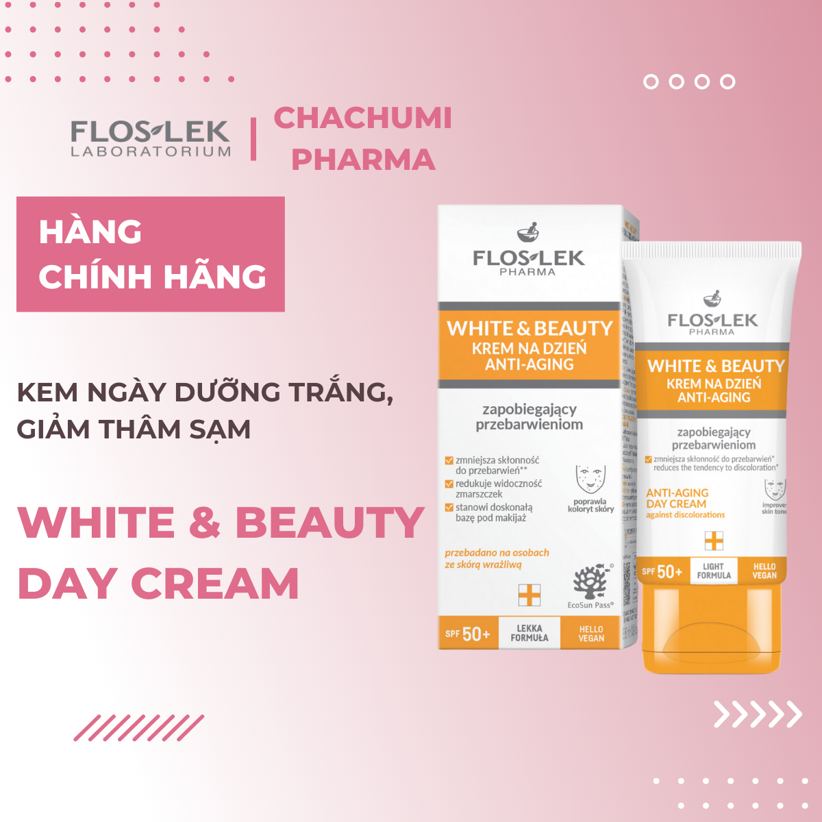 Floslek White & Beauty - Kem dưỡng trắng da, giảm thâm sạm nám