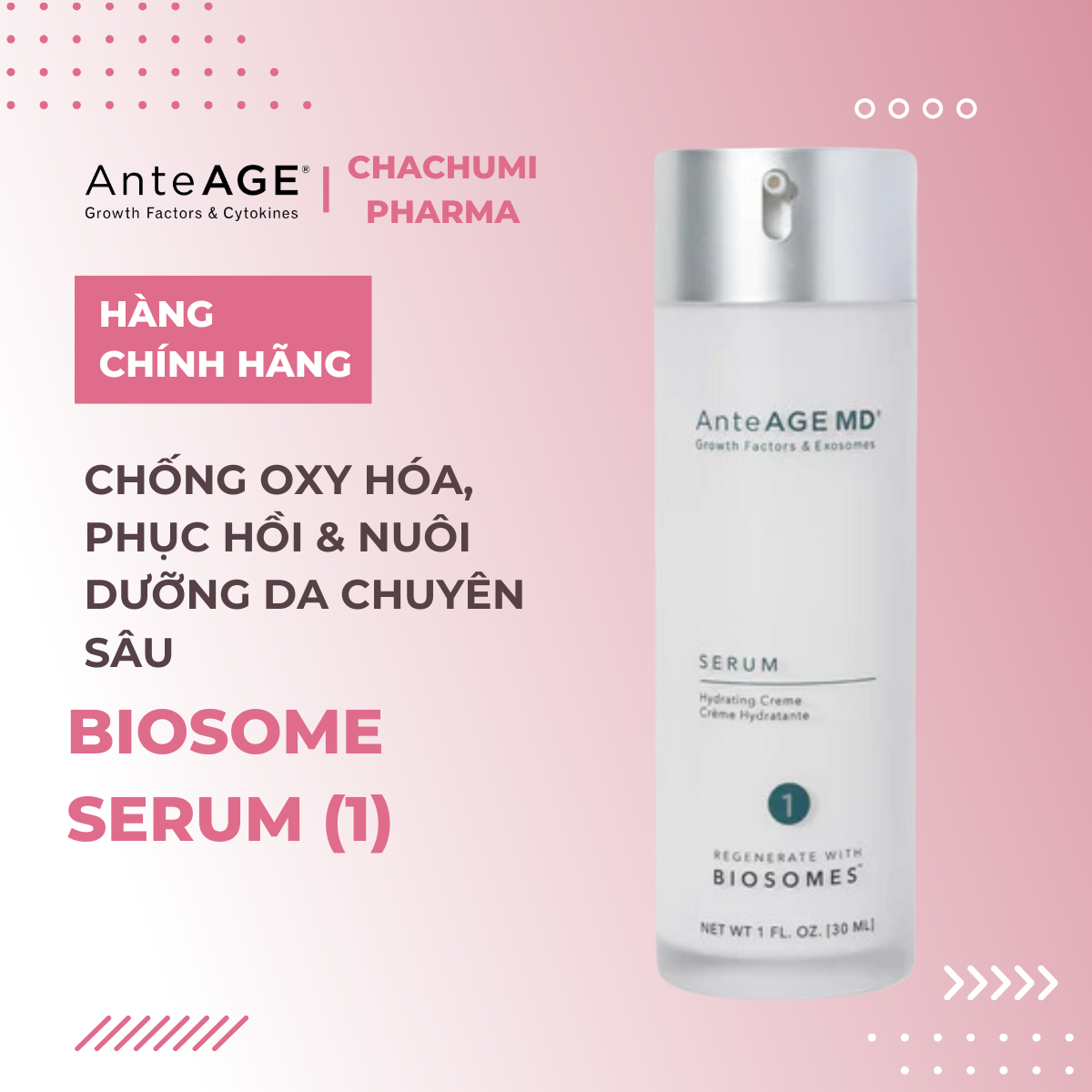 Bộ Đôi AnteAGE MD Biosome - MD Serum (1) & MD Accelerator (2) Chống Oxy Hóa, Phục Hồi & Nuôi Dưỡng Da Chuyên Sâu